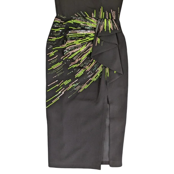 Dress the Population Black Green Sequin Midi Dress - Picture 6 of 14